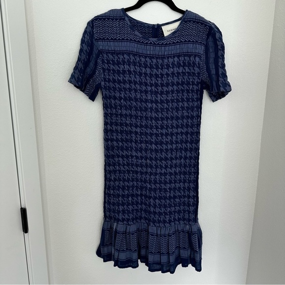 Summery Copenhagen Women's Celine Short Sleeve Dress Blue Houndstooth Size Small - Picture 2 of 12